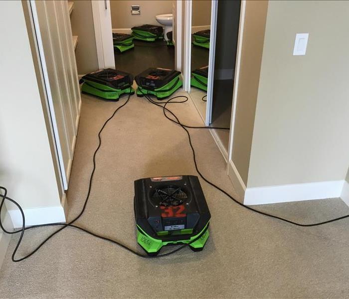SERVPRO drying equipment setup in a hotel